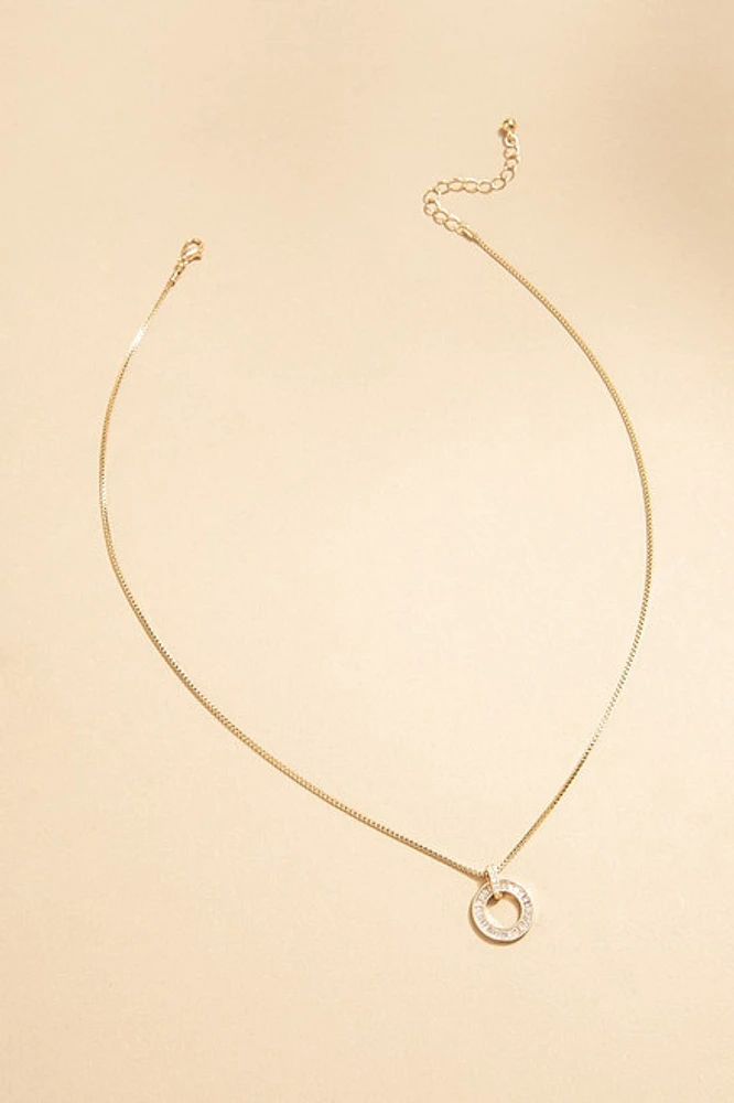 Renee Box Chain Crystal Circle Pendant Necklace