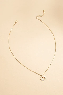 Renee Box Chain Crystal Circle Pendant Necklace