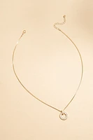 Renee Box Chain Crystal Circle Pendant Necklace