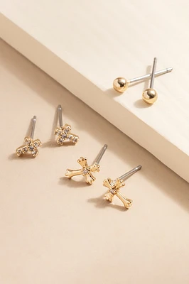 Vanessa Tiny Crosses Stud Earrings Set