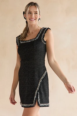 Barbara Frayed Hem Tweed Dress