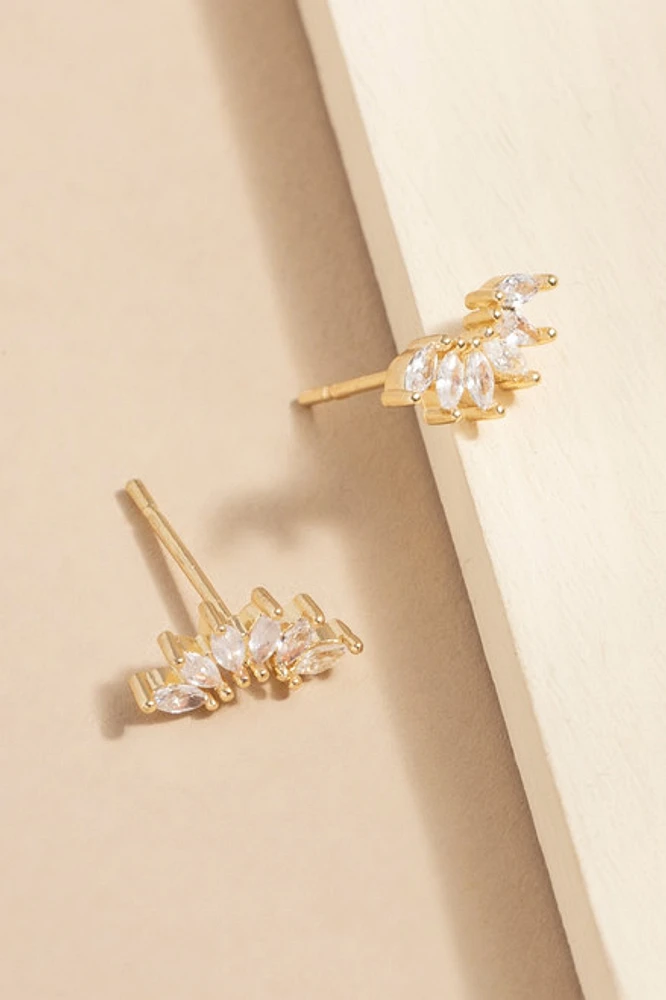 Marry Marquis Fan Crystal Gold Studs