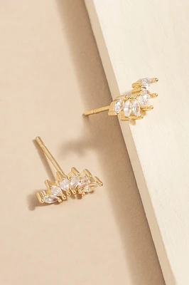 Marry Marquis Fan Crystal Gold Studs