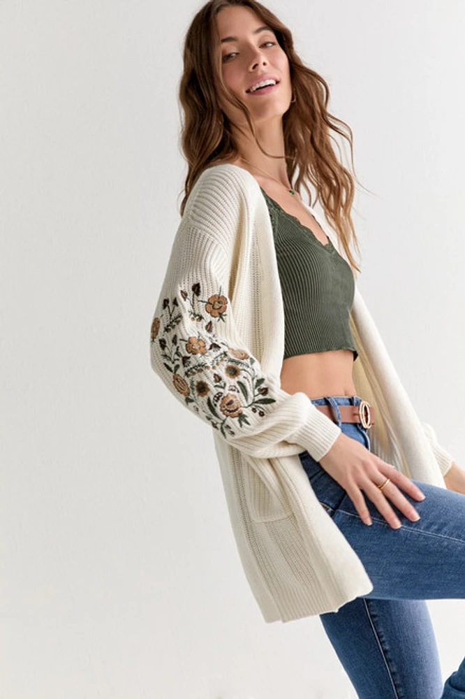 Sofia Embroidered Sleeve Long Cardigan