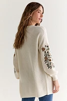 Sofia Embroidered Sleeve Long Cardigan