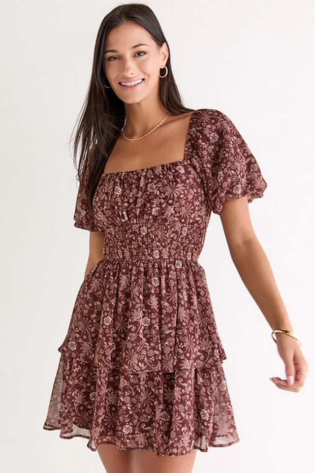 Francesca's Cynthia Floral Short Sleeve Mini Dress | Liberty Center
