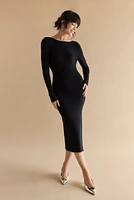 Irma Pearl Trim Fitted Sweater Midi Dress