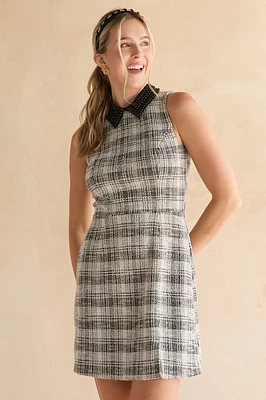 Lori Waisted Tweed Pearl Collar Mini Dress