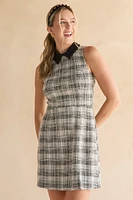 Lori Waisted Tweed Pearl Collar Mini Dress