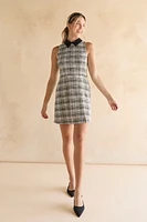 Lori Waisted Tweed Pearl Collar Mini Dress