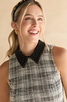 Lori Waisted Tweed Pearl Collar Mini Dress
