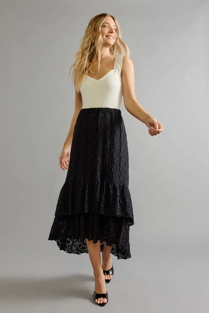 Susie Lace Tiered Midi Skirt