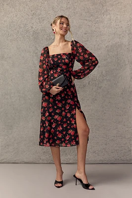 Sharon Flocked Heart Floral Midi Dress