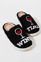 Wine Time Fuzzy Slippers