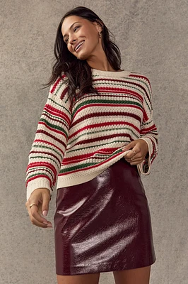 Clare Striped Pointelle Pullover Sweater