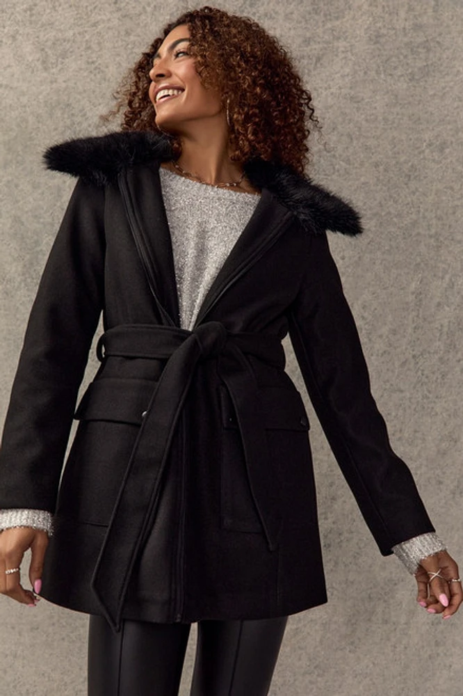 Kathie Faux Fur Collar Coat