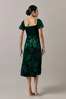 Tabitha Puff Sleeve Velvet Jacquard Midi Dress