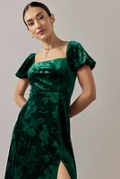 Tabitha Puff Sleeve Velvet Jacquard Midi Dress