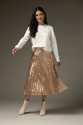 Dana Allover Sequin Pleated Midi Skirt