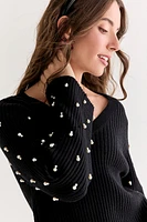 Nellie Pearl Embellished Pullover Sweater