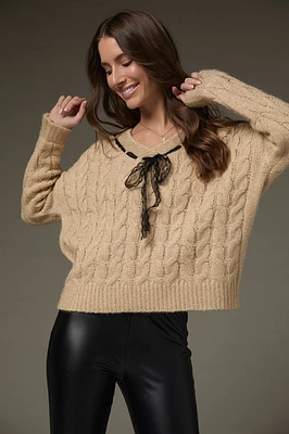 Tara Lace Ribbon Cable Knit Pullover Sweater