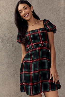 Tabitha Puff Sleeve Waisted Plaid Mini Dress