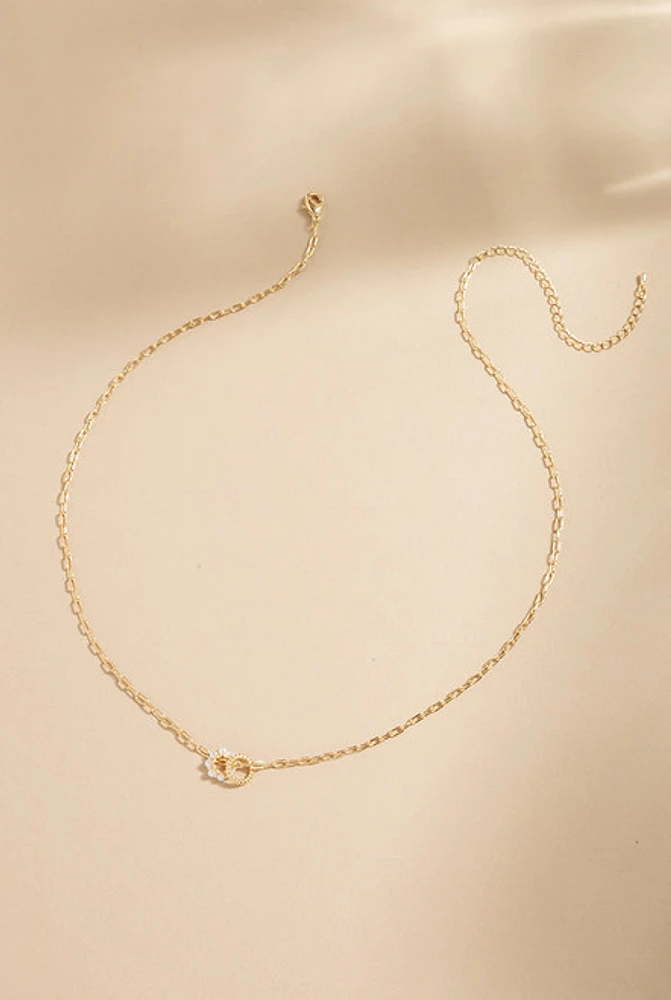 Jannie Pearled Circle Pendant Paperclip Necklace