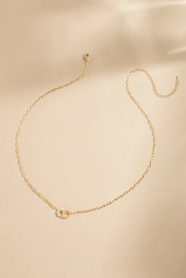 Jannie Pearled Circle Pendant Paperclip Necklace