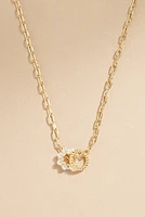 Jannie Pearled Circle Pendant Paperclip Necklace