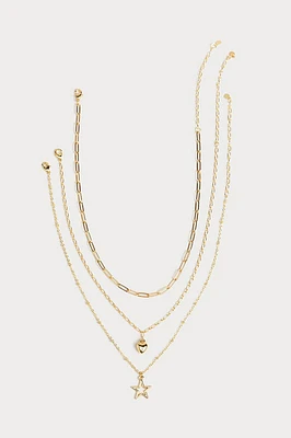 Hello Franki Heart & Chain Gold Necklace Set for girls