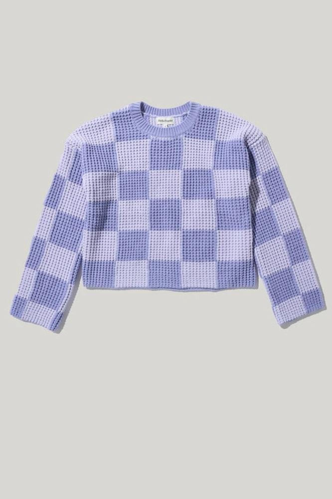 Hello Franki Checkered Crew Neck Pullover Sweater for girls