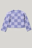 Hello Franki Checkered Crew Neck Pullover Sweater for girls