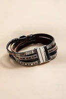 Tricia Leather Wrap Hematite Bracelet