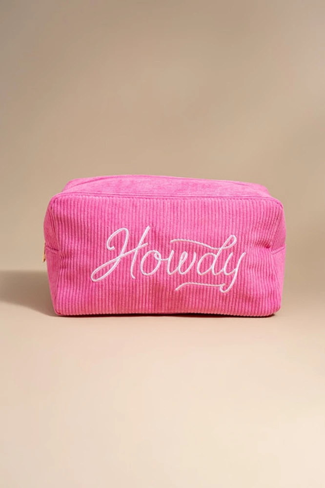 Howdy Neon Pink Corduroy Cosmetic Bag