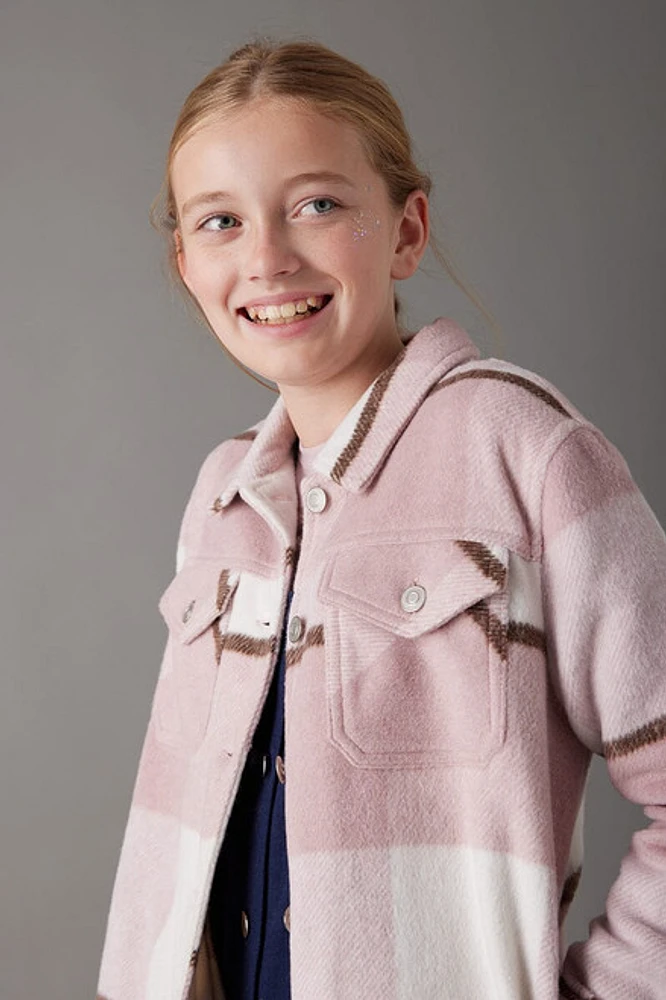 Hello Franki Ivory Plaid Shacket for girls