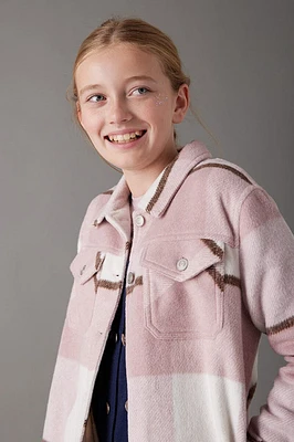 Hello Franki Ivory Plaid Shacket for girls