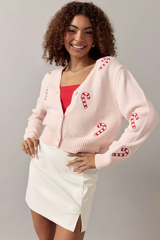 Tammie Candy Cane Embroidered Short Cardigan