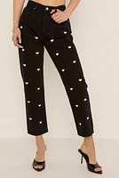 Emily Heart Embroidered Straight Leg Denim Jeans