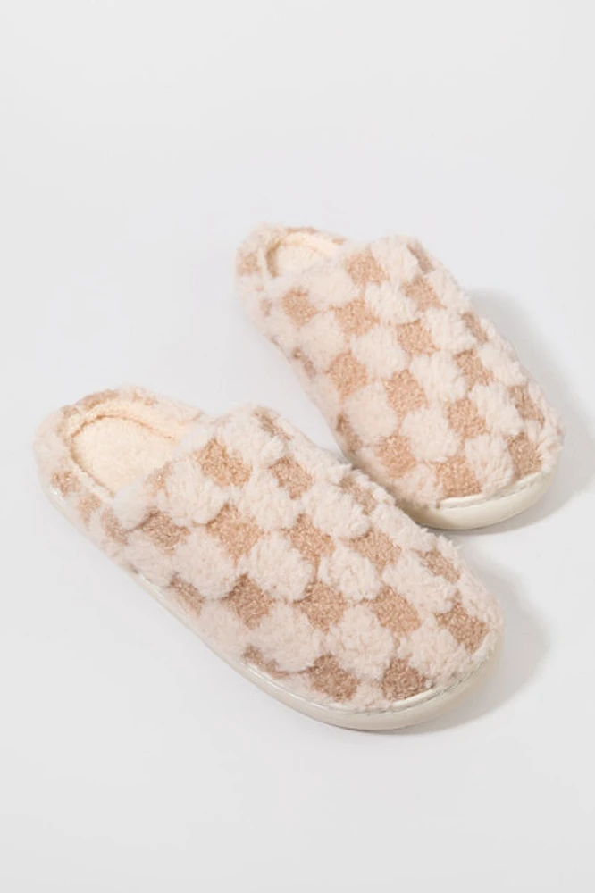 Stefanie Checkered Fuzzy Slippers