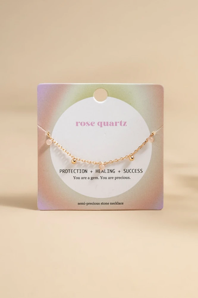 Rose Quartz Stone Station Carded Necklace