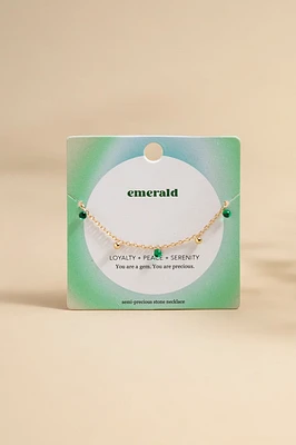 Emerald Stone Station Carded Necklace