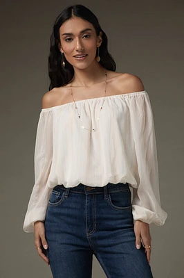 Carolyn Off Shoulder Lurex Striped Blouse