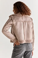 Alisa Faux Suede Sherpa Moto Jacket