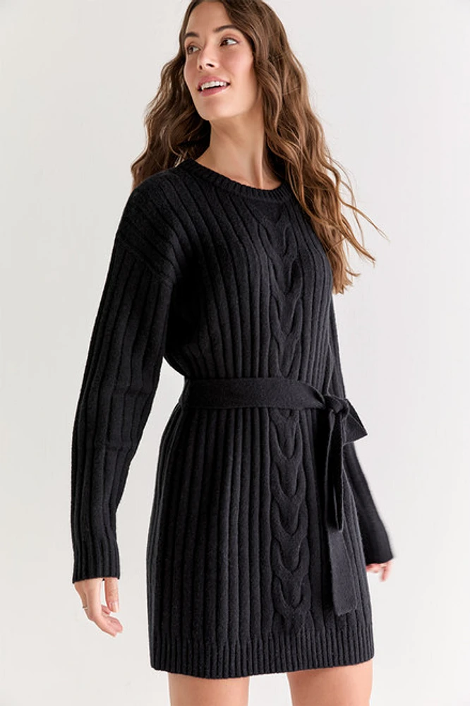 Diane Cable Knit Tie Waist Mini Dress