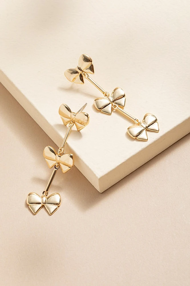 Coutney Puffy Bow Station Drop Earrings