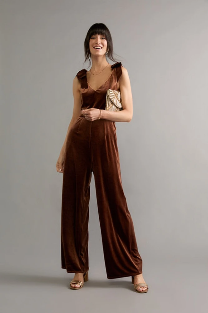 Sherry Velvet Bow Strap Jumpsuit