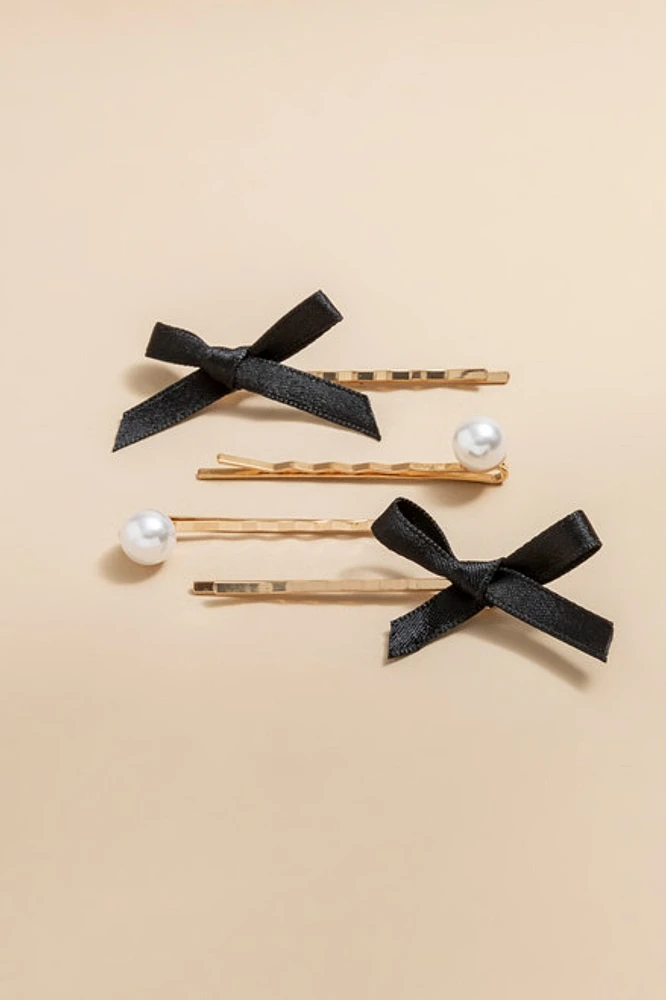 Mindy Pearl Gold Bow Bobby Pin Set