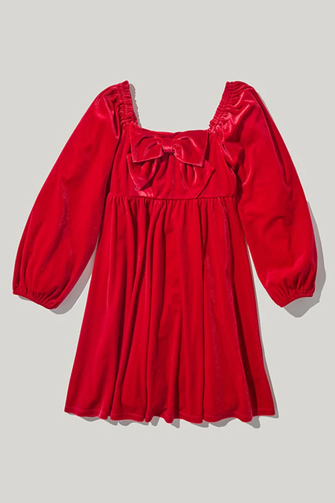 Hello Franki Velvet Bow Front Dress for girls