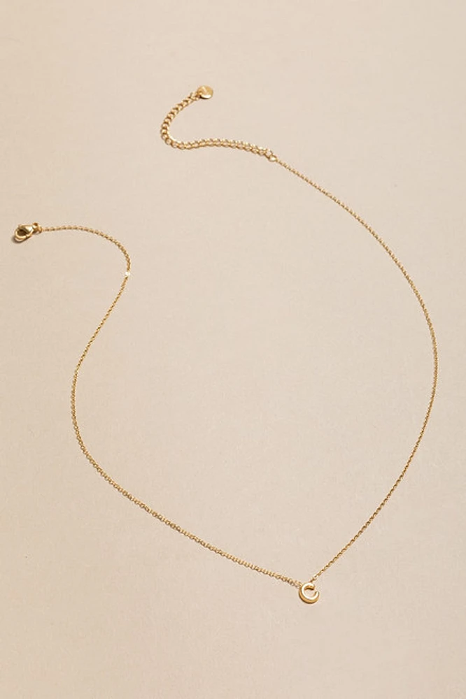 C Mini Initial Stainless Steel Pendant Necklace