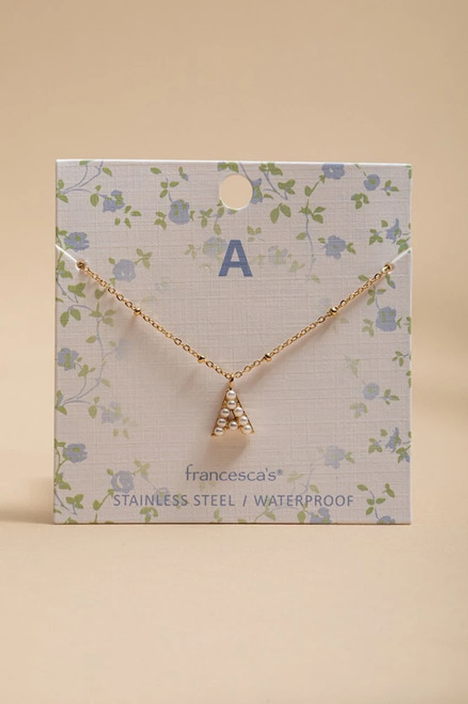 Pearl Pave Iinitial Pendant Carded Necklace